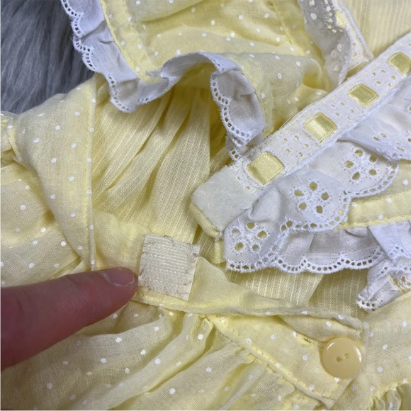 Vintage Handmade 2 Piece Yellow Polka Dot Ruffle Toddler Girls Pinafore - Picture 6 of 16